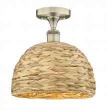 Innovations Lighting 616-1F-AB-RBD-12-NAT - Woven Rattan - 1 Light - 12 inch - Antique Brass - Semi-Flush Mount