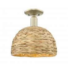Innovations Lighting 716-1C-AB-RBD-12-NAT - Woven Rattan - 1 Light - 12 inch - Antique Brass - Semi-Flush Mount