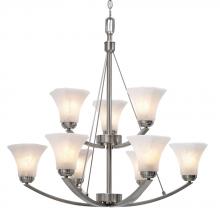 Golden 7158-9 PW - Twelve Light Pewter Chiseled Marble Glass Up Chandelier